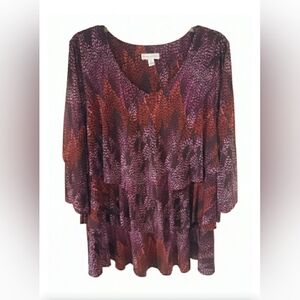 1x Plus Size Colorful Tiered Blouse Top Shirt Womens Purple Dressy Work